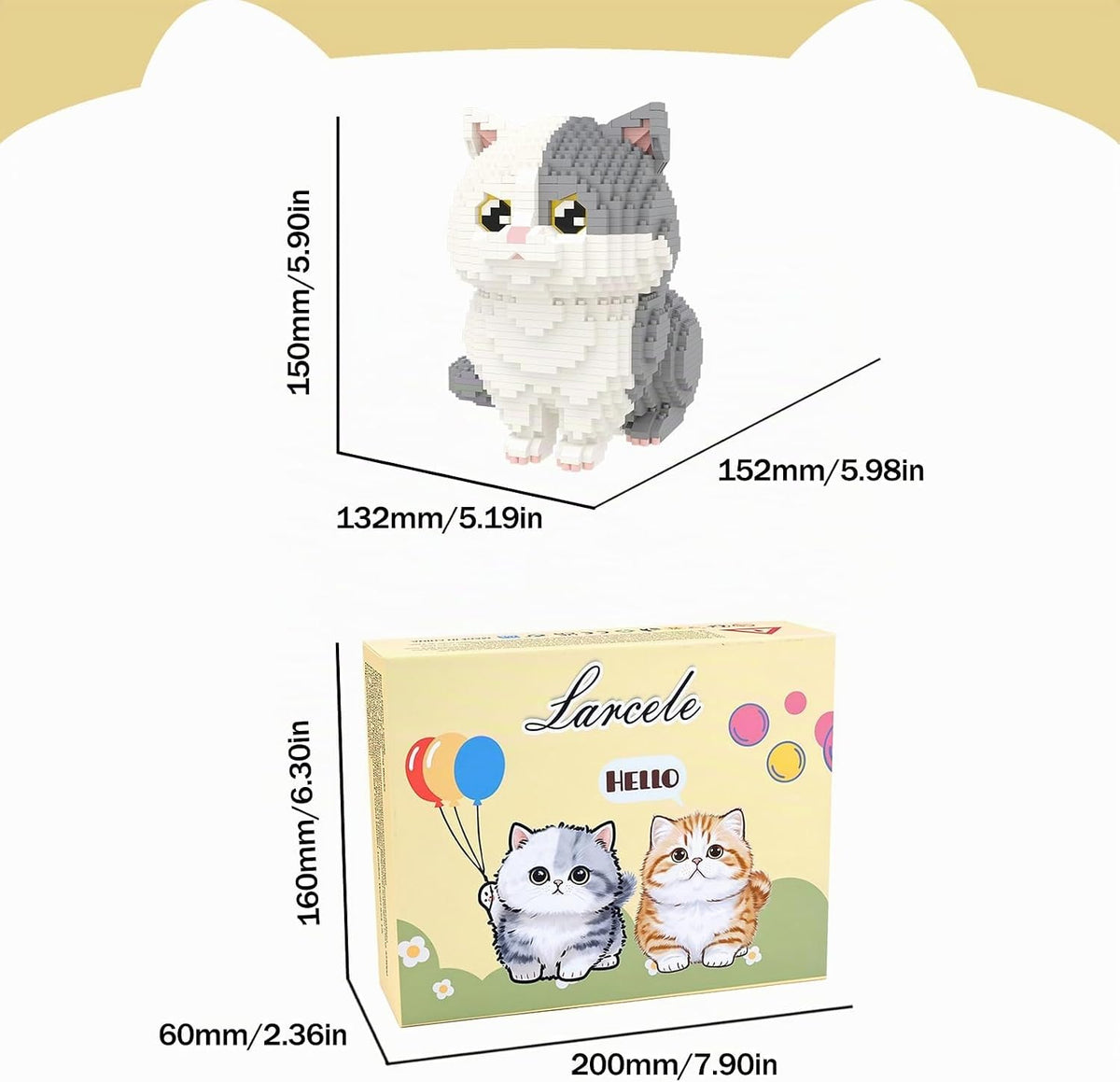 Larcele Juego de micro bloques de construcción, mini ladrillos de juguete de construcción para mayores de 12 años, 1412 piezas KLJM-05 (Munchkin Cat-Grey)
