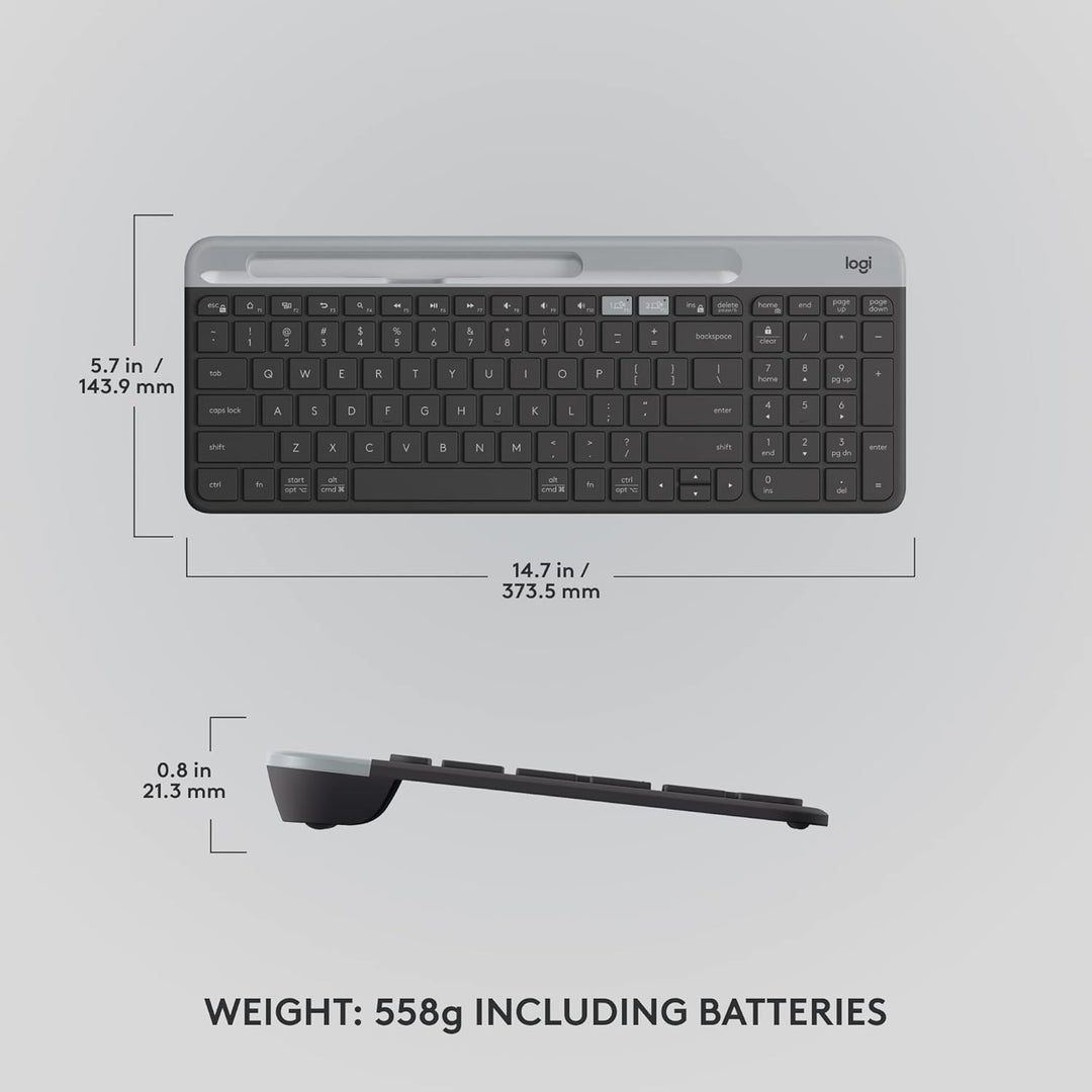 Logitech K585 Teclado inalámbrico delgado multidispositivo, base in...