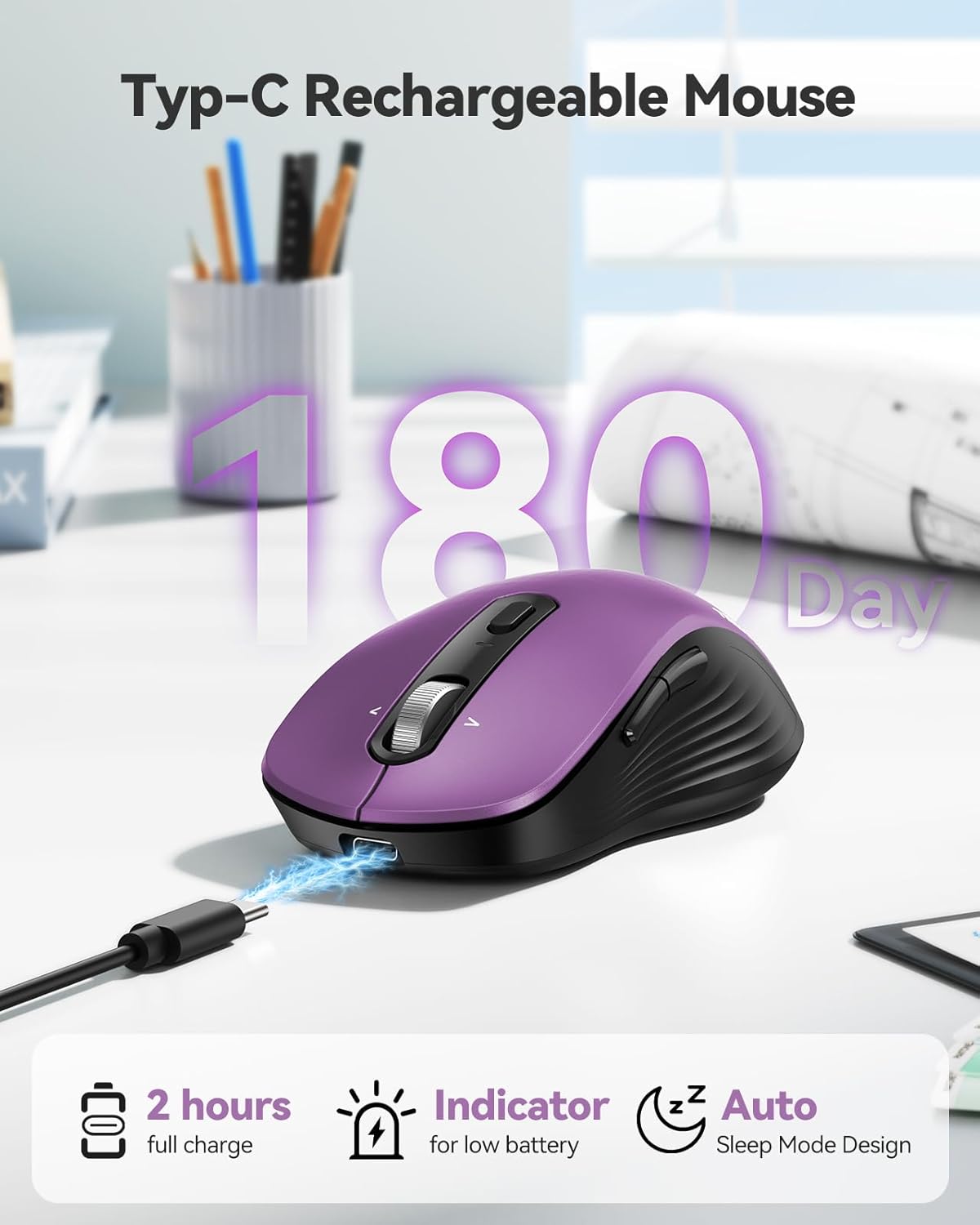TECKNET Ratón Bluetooth recargable, [USB + BT5.0 + BT3.0] Ratón ina...
