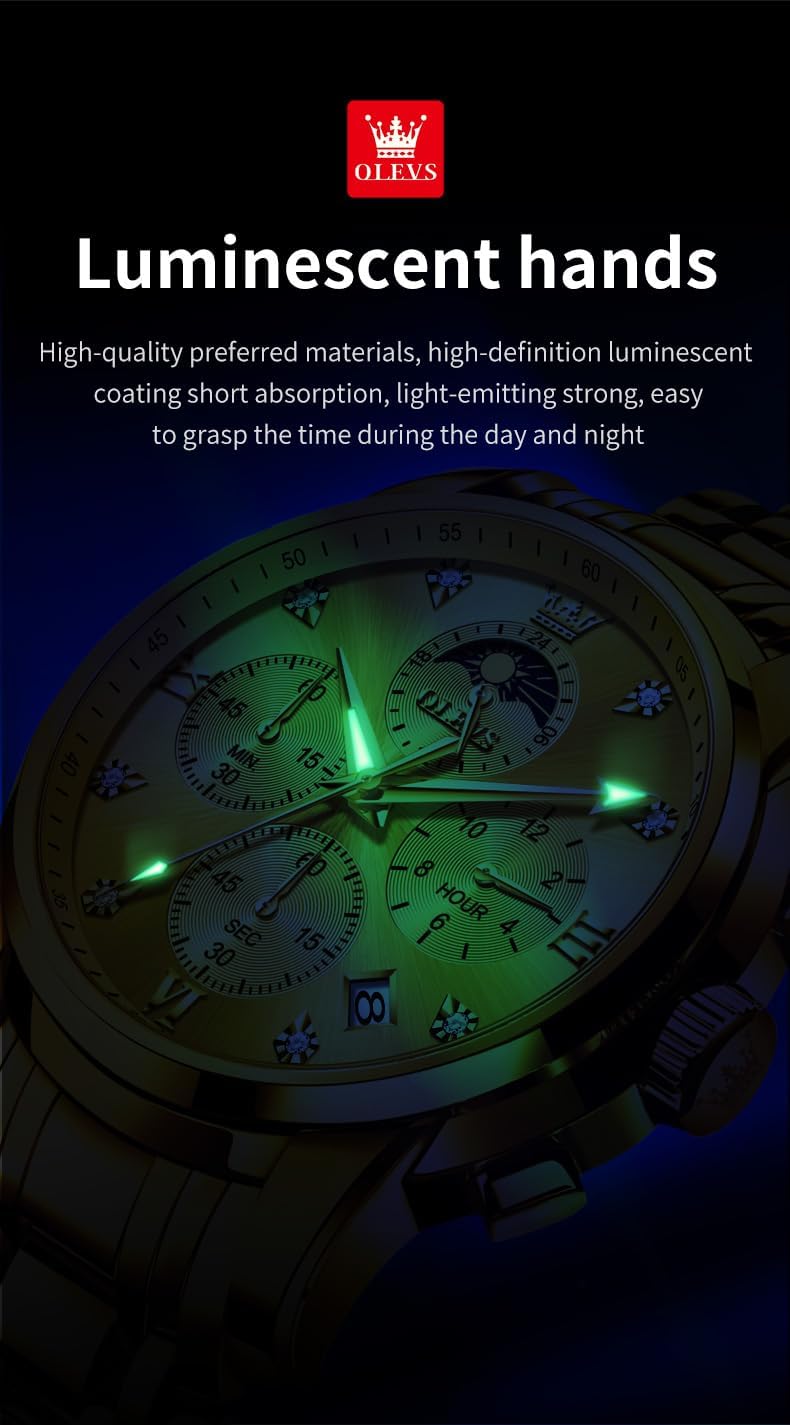 OLEVS Reloj para Hombre Diamante Negocios Vestimenta Analógico Acero Inoxidable a Prueba de Agua Lúmina Fecha Dos Tonos Lujo Casual de Muñeca