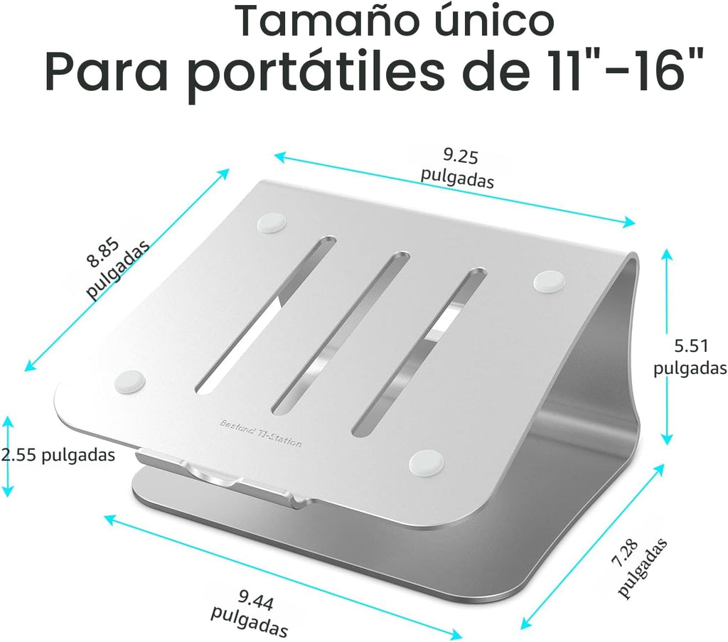 Soporte para portátil de aluminio con ventilación térmica, elevador para MacBook Air/Pro, Dell, HP, Lenovo, Microsoft Surface, Samsung de 11 a 16 pulgadas (color plateado espacial)