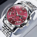 OLEVS Relojes para hombres Luxurious vestimenta acero inoxidable resistente al agua cronógrafo