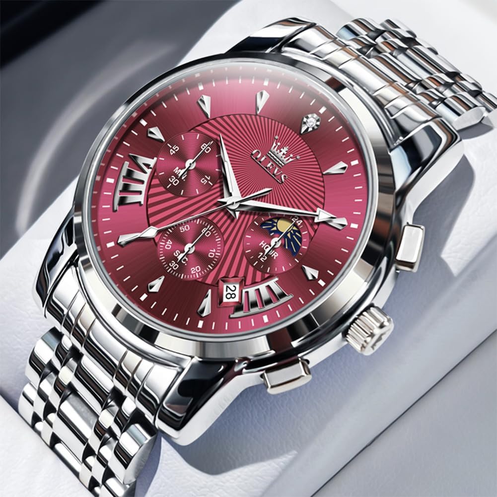 OLEVS Relojes para hombres Luxurious vestimenta acero inoxidable resistente al agua cronógrafo