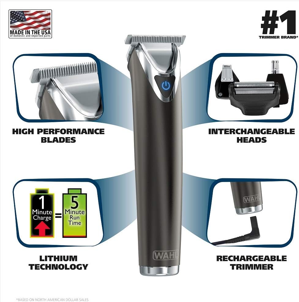 Wahl Recortadora de Barba de Acero Inoxidable con Iones de Litio 2....