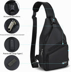 Mochila cruzada pequeña, bandolera de hombro, de cuero, color negro