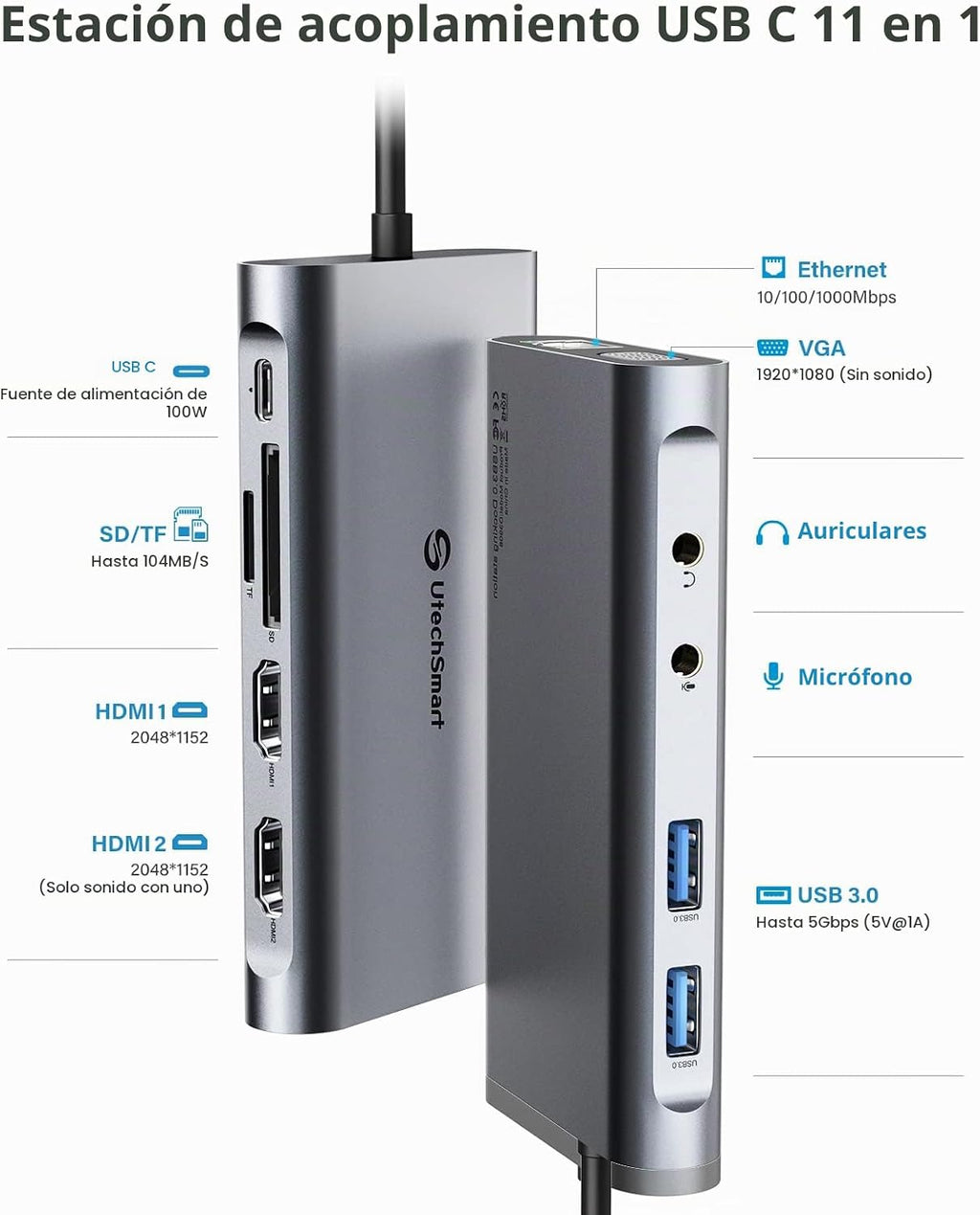 UtechSmart Estación de acoplamiento USB, 11 en 1 USB C Dock Triple Display