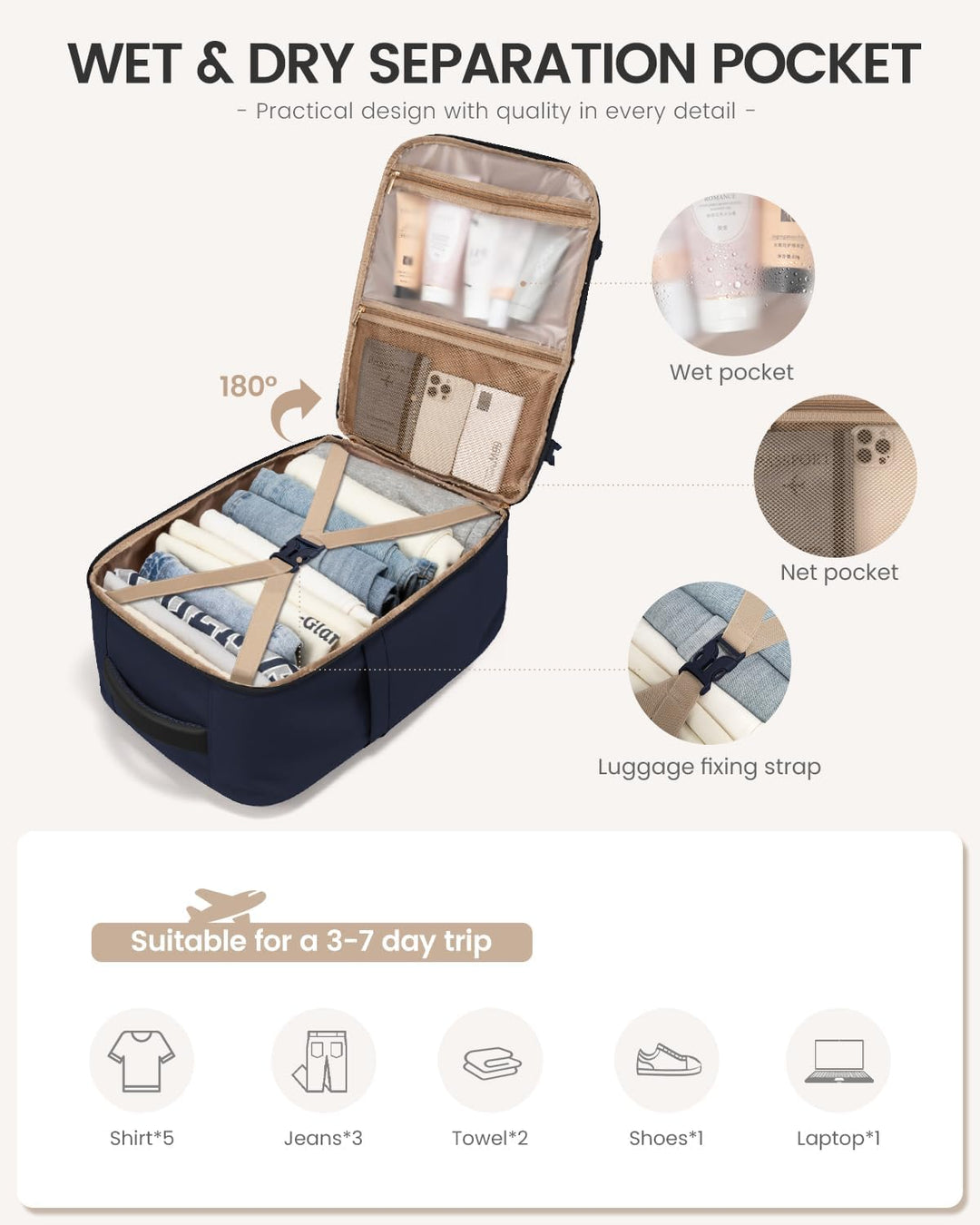 LOVEVOOK Mochila de viaje de 40 L para mujeres y hombres, mochila g...