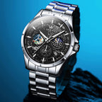 Reloj para Hombre OLEVS Esfera Cielo Estrellado Fase Lunar Lujo Negocios Analógico Cuarzo Clásico Casual Fecha Resistente al Agua Luminoso