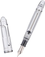 Asvine V800 - Pluma estilográfica, sistema de llenado al vacío con gran capacidad de tinta, punta media lisa número 8 con estuche de regalo y llave, acrílico plateado transparente