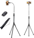 UBeesize Soporte de trípode para teléfono celular de 92 pulgadas con cuello de cisne de 16.5 pulgadas y control remoto, trípode superior con cabeza de bola ajustable de 360° y soporte para teléfono para iPhone17 Pro Max/Pro/Plus//16/15/14/13, teléfono