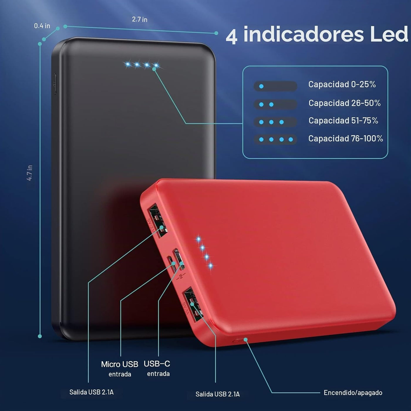[Paquete de 2] Cargador Portátil Power Bank 10000mAh, Batería Exter...