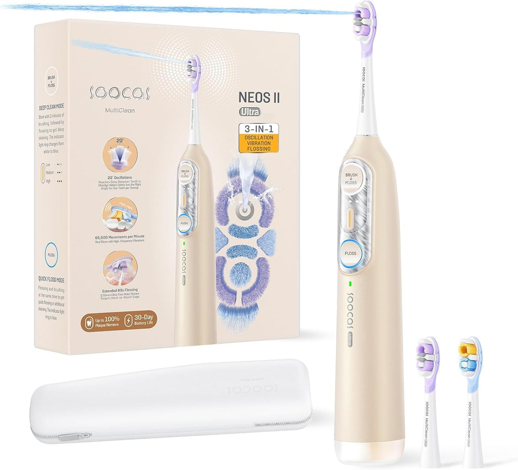 Soocas Cepillo de dientes sónico 3 en 1 para adultos, oro claro