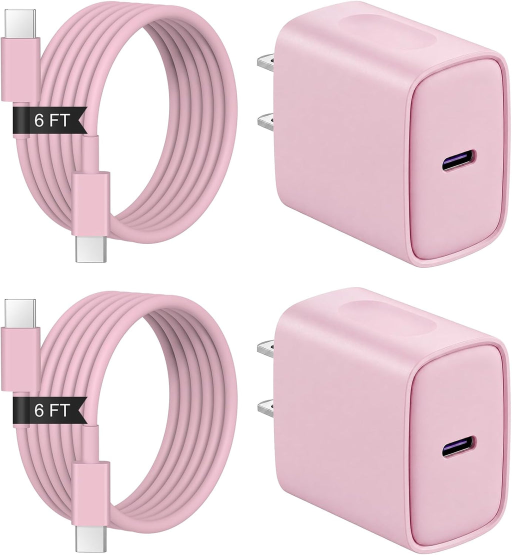 Cargador de carga rápida para iPhone 17, 16, 15, paquete de 2+2 cargadores de pared USB C de 20 W con cable de carga rápida de 6 pies compatible con iPhone 17/17 Air/17 Pro/17 Pro Max/iPhone 16/15