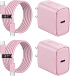 Cargador de carga rápida para iPhone 17, 16, 15, paquete de 2+2 cargadores de pared USB C de 20 W con cable de carga rápida de 6 pies compatible con iPhone 17/17 Air/17 Pro/17 Pro Max/iPhone 16/15