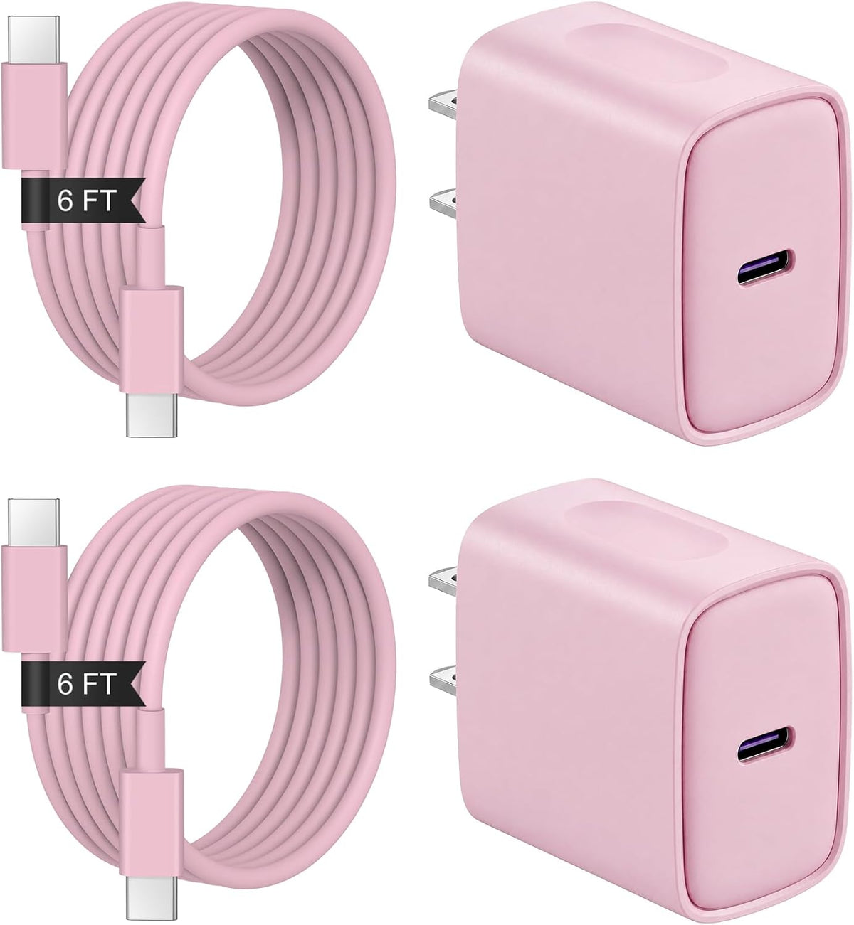 Cargador de carga rápida para iPhone 17, 16, 15, paquete de 2+2 cargadores de pared USB C de 20 W con cable de carga rápida de 6 pies compatible con iPhone 17/17 Air/17 Pro/17 Pro Max/iPhone 16/15