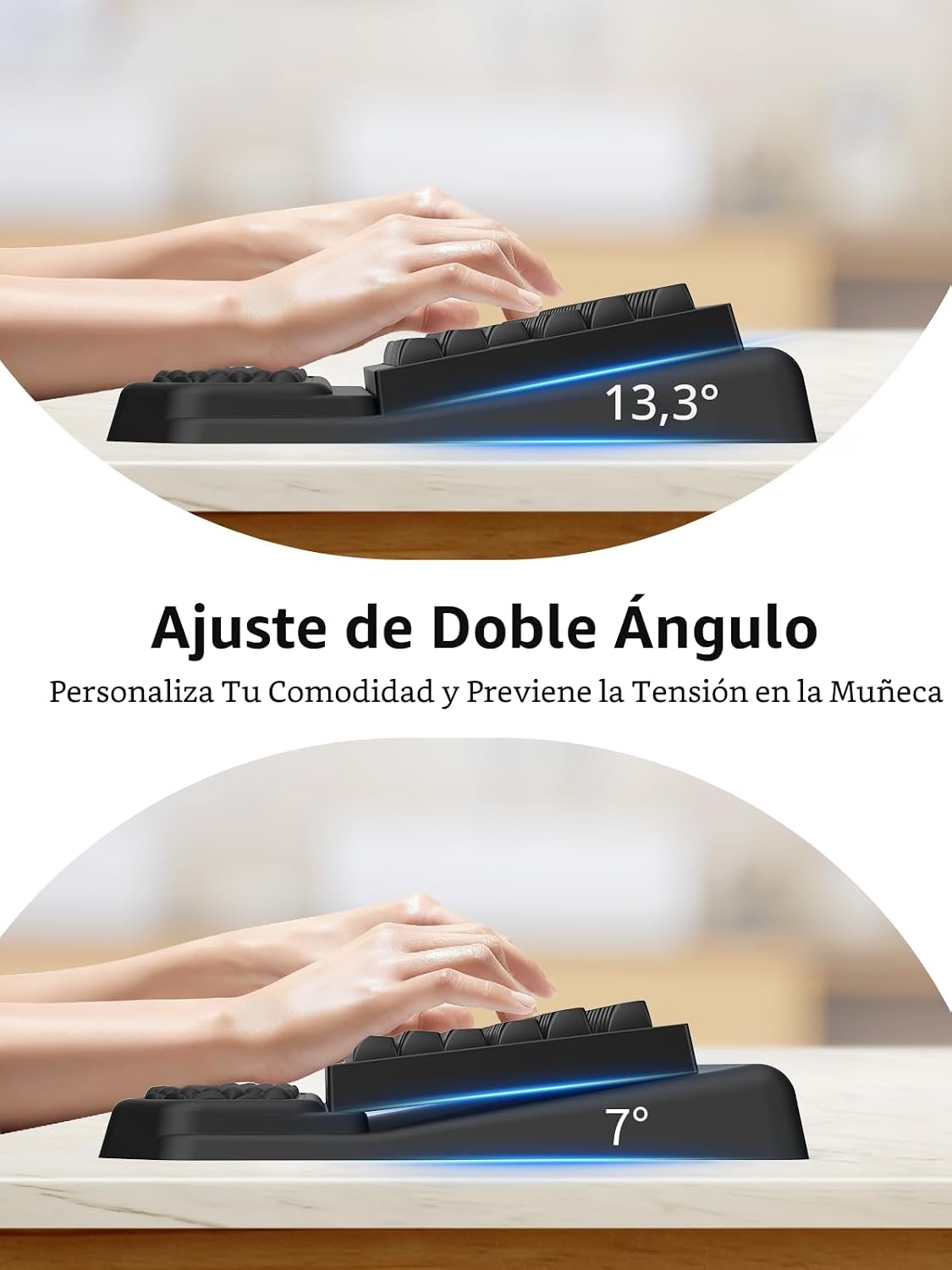 Set de teclado ergonómico 3 en 1 con soporte para muñeca y alfombrilla para ratón, negro