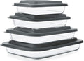 Juego de 8 platos para hornear de vidrio profundo con tapas de plástico, juego de utensilios rectangulares de vidrio con tapas, moldes para hornear para lasaña, sobras, cocina, congelador a horno y