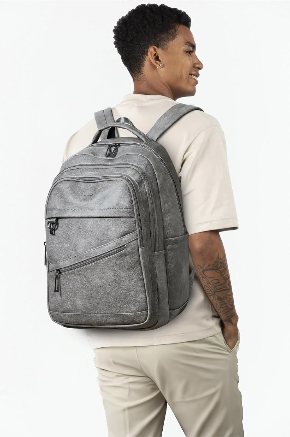 LATMAP Mochila de 43L para mujer: mochila de cuero vegano para lapt...