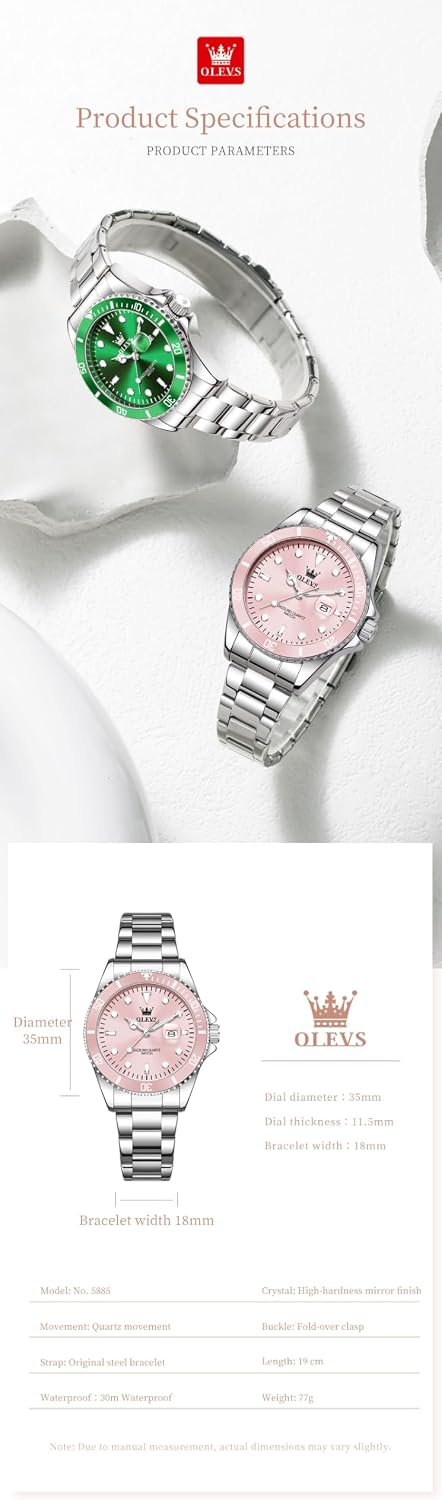 OLEVS Reloj Femenino Clásico de Mujer para Damas Análogo Acero Inoxidable Resistente al Agua Luminosa Día Fecha Dos Tonos de Fácil Lectura en la Muñeca