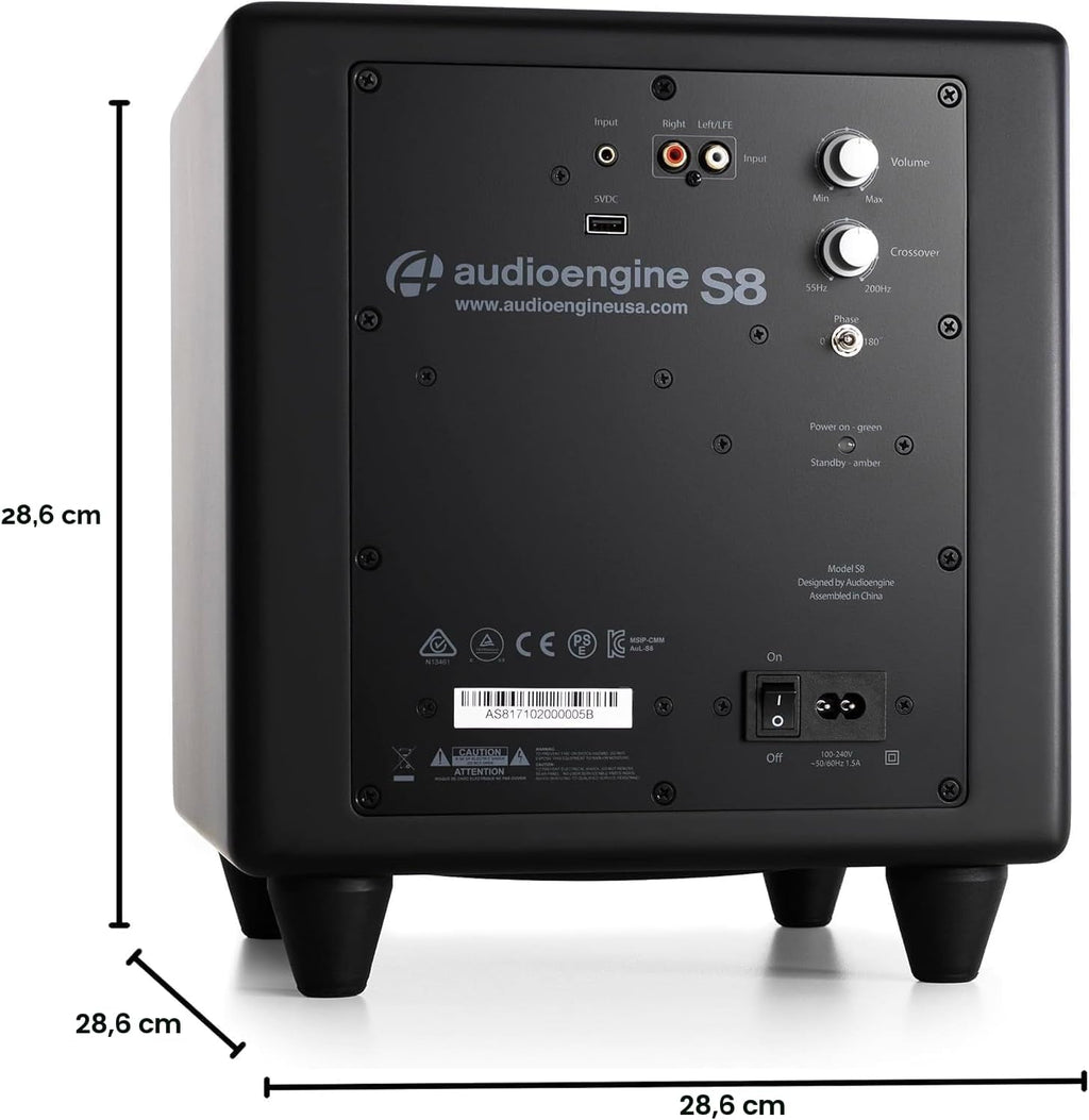 Audioengine S8 Bocina para sonidos graves, de 8 pulgadas, con conexión a corriente eléctrica, color blanco. Negro