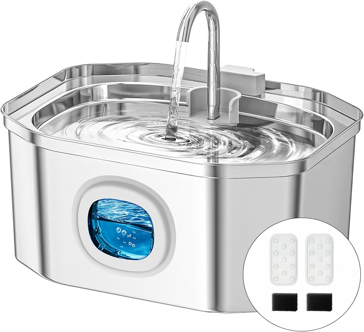 APAUK Fuente de Agua para Gatos de Acero Inoxidable, Fuente de Agua para Mascotas 108 oz/3.2 L