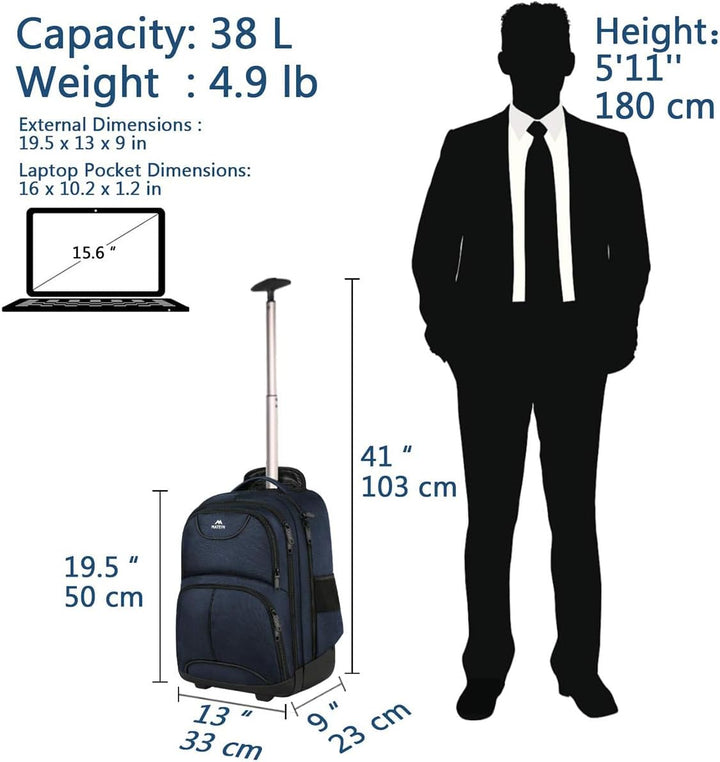 MATEIN - Mochila con ruedas, mochila rodante para laptop apta para...