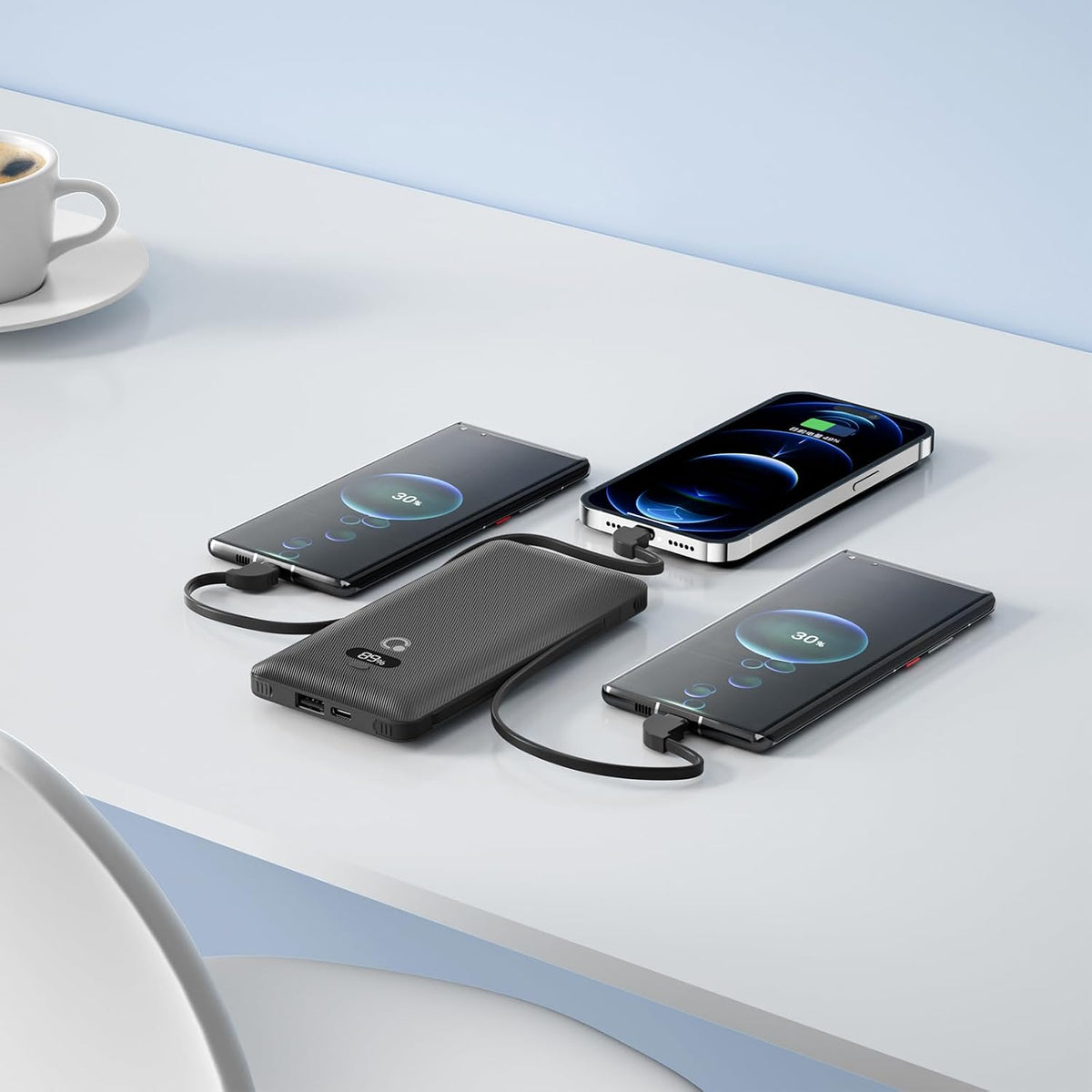 Cargador portátil de 10000 mAh con cables integrados y enchufe de p...