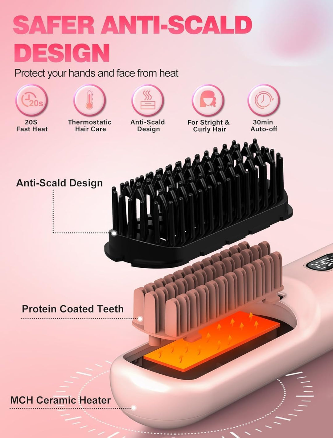 Cepillo alisador de pelo inalámbrico Go Brush Pro para cabello cort...