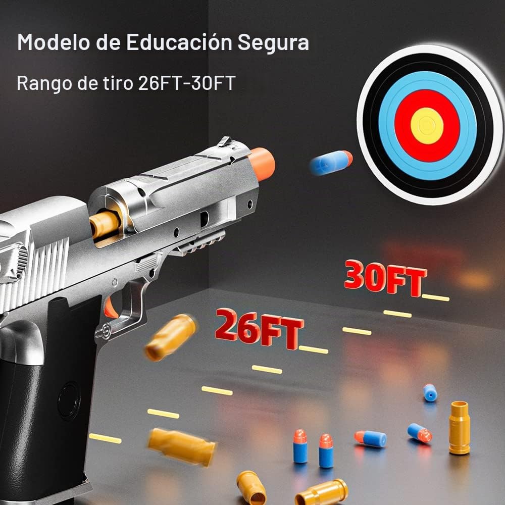 Paquete de 2 lanzadores de juguete de eyección de espuma EVA M1911, disparos con dardos de espuma, juegos de disparos, diversión en el patio trasero y juegos al aire libre, modelo de juguete educativo