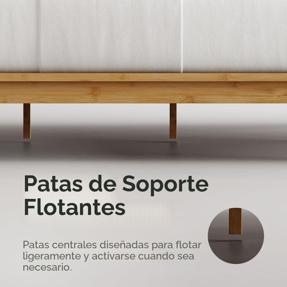Nectar Base de cama y cabecera de plataforma de bambú, natural, individual, patas de soporte central flotantes, altura de 12 pulgadas, fácil de instalar sin herramientas, contemporáneo, listones de