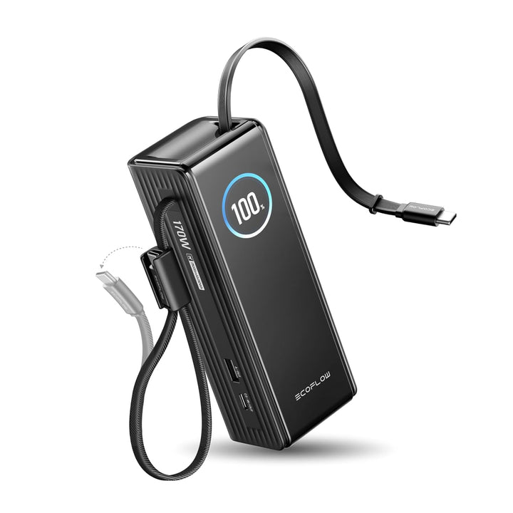 EF ECOFLOW Rapid Power Bank, 25,000 mAh, cables integrados y retrác...