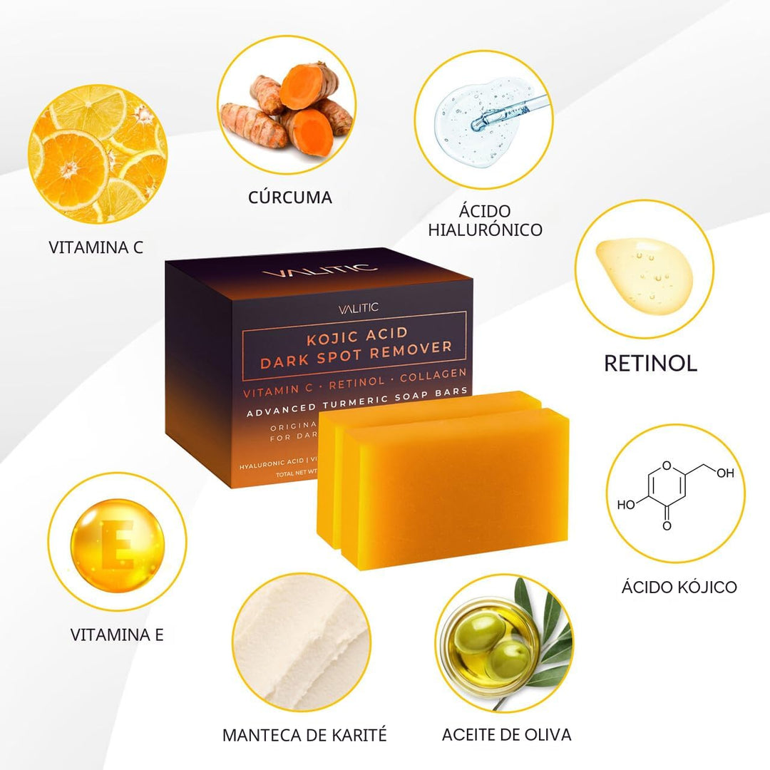 VALITIC - Jabón con ácido kójico, vitamina C, retinol, colágeno, cú...