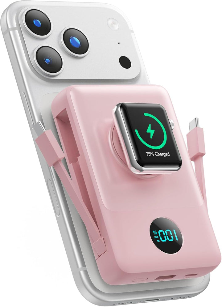 Cargador portátil magnético 6 en 1 para iPhone con cables integrado...
