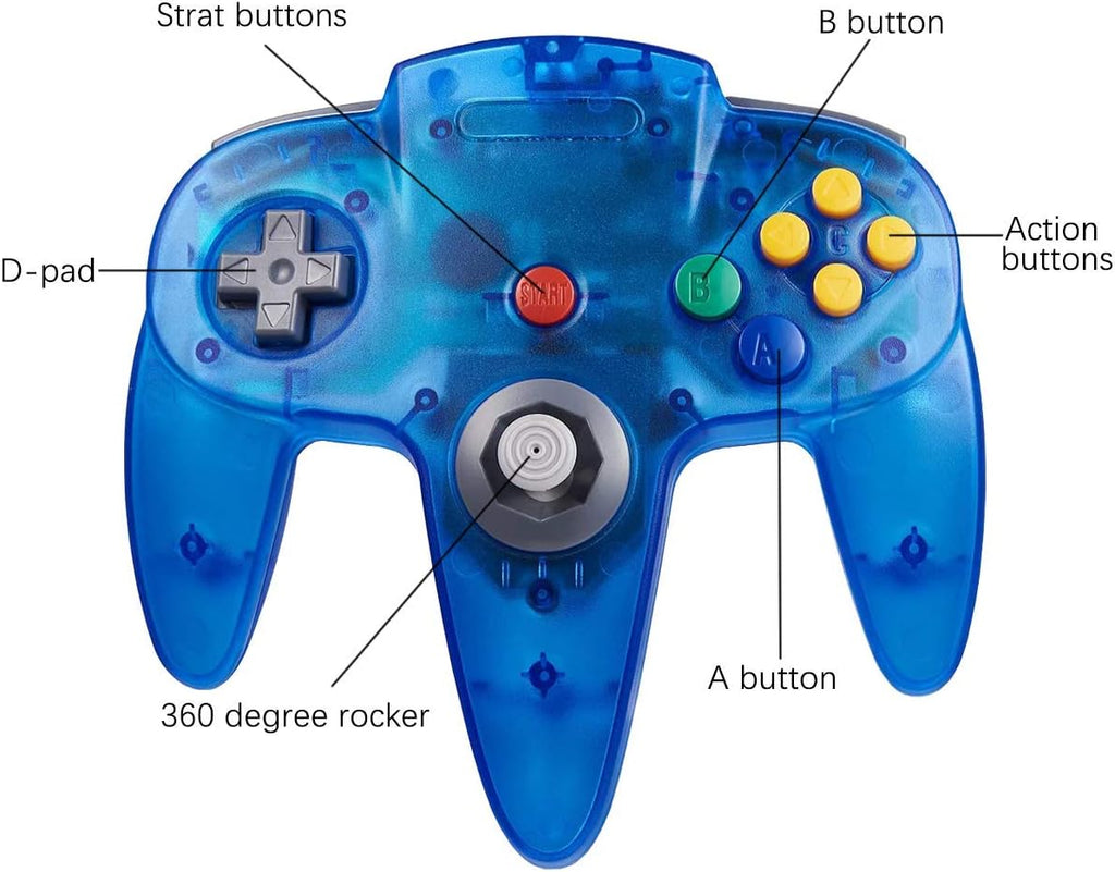 ZeroStory Classic N64 Controller, Controlador N64 con cable mejorado Joystick para Consola de Videojuegos N64 (Rojo Transparente y Azul Transparente)
