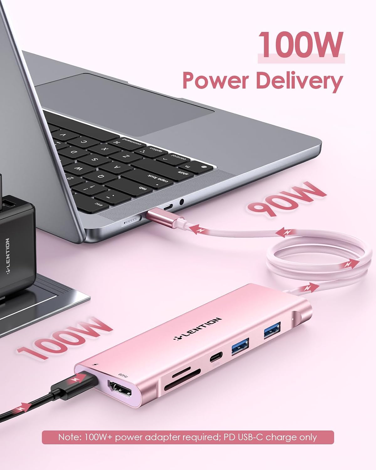 LENTION Hub USB C de cable de 3.3 pies de largo, 4K @60Hz, 100 W PD