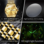 OLEVS Reloj de lujo para hombre de gran esfera con acero inoxidable y pulsera dorada, con día y fecha
