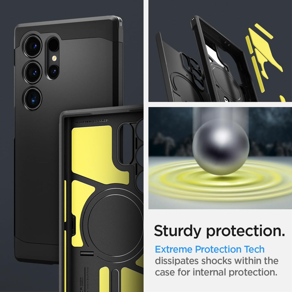 Spigen Funda para Galaxy S24 Ultra, Tough Armor MagFit [Kickstand] [Compatible con MagSafe] [Protección de grado militar] - Negro