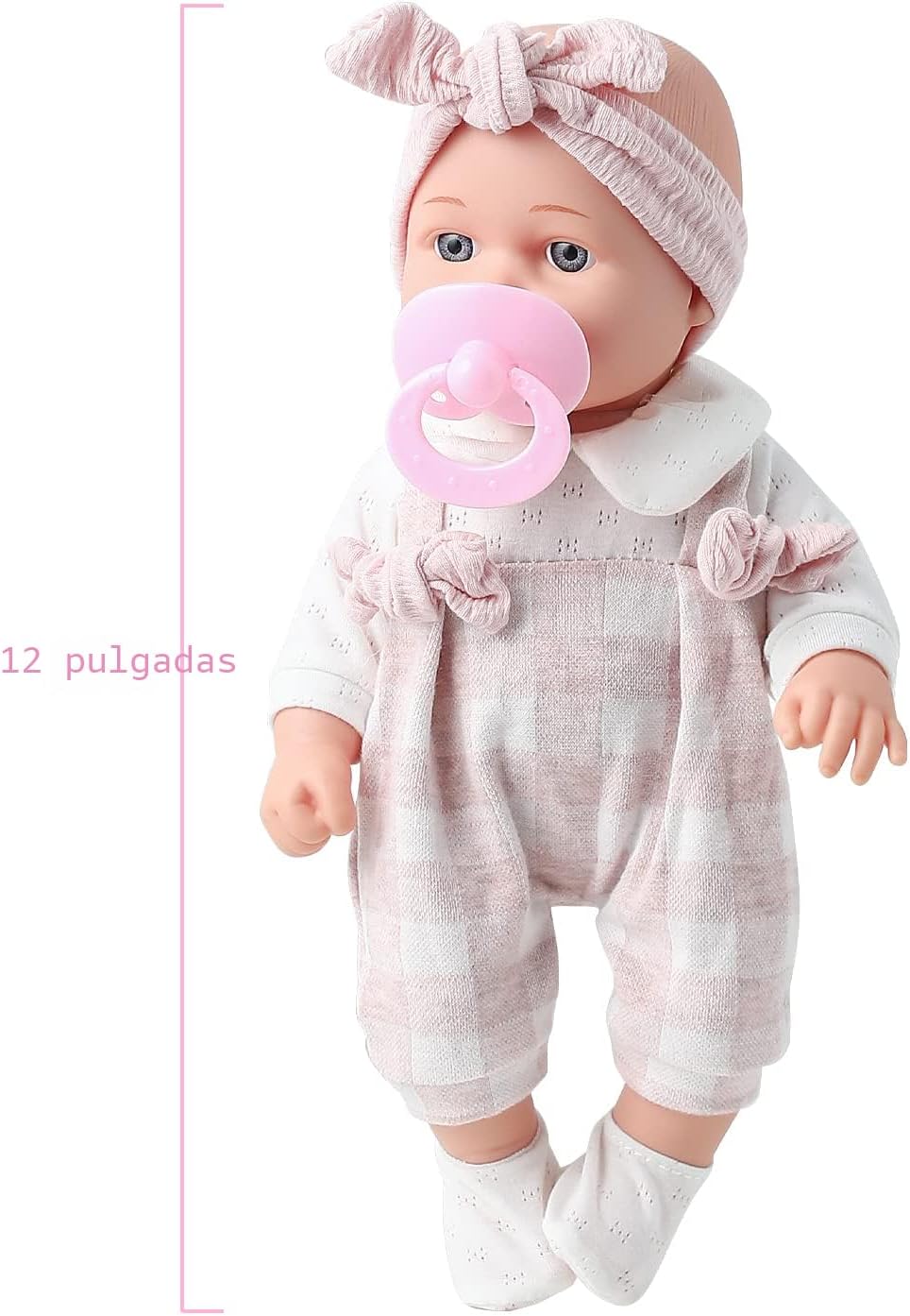 Enjoyin Muñeca de bebé de 12 pulgadas en caja de regalo con paños rosados, chupete, manta de microtela de 13 x 13 pulgadas y biberón. Idea de regalo para mayores de 3 años