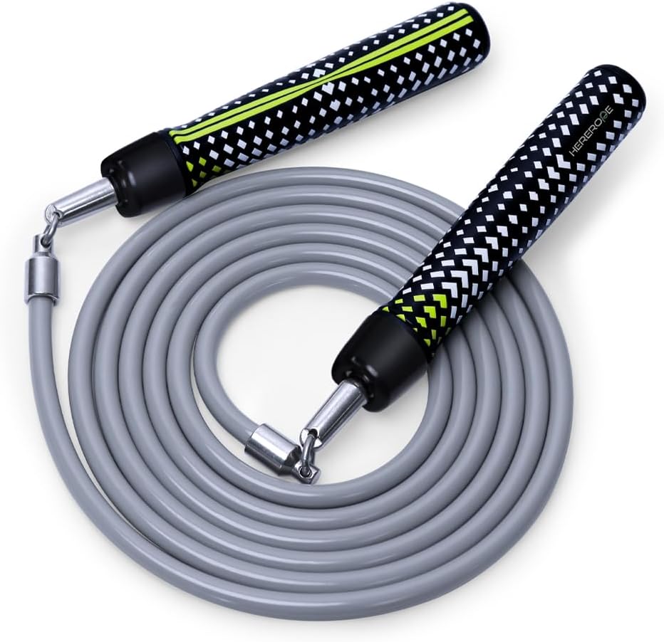 Hererope - Cuerdas de saltar con peso para hombres y mujeres, cuerda de saltar de 1/2 libra con rodamiento de bolas, agarre antideslizante, cable de acero duradero, cuerda de saltar pesada diseñada