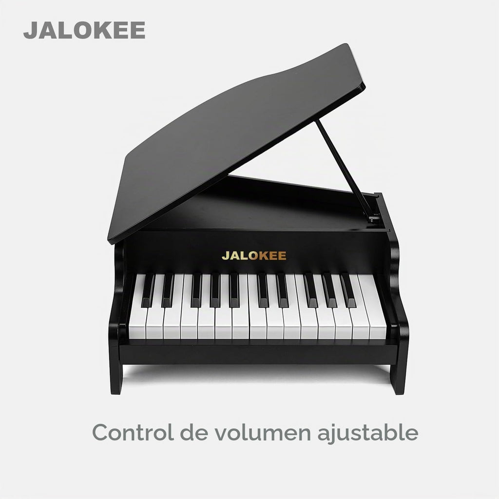 Teclado de piano para niños, piano de cola de 25 teclas para niños, mini juguete de instrumento educativo musical, volumen ajustable, juguete de madera para niños pequeños y niñas (negro)