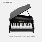 Teclado de piano para niños, piano de cola de 25 teclas para niños, mini juguete de instrumento educativo musical, volumen ajustable, juguete de madera para niños pequeños y niñas (negro)
