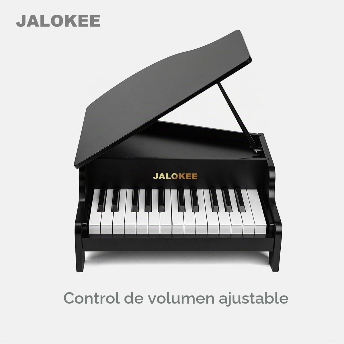 Teclado de piano para niños, piano de cola de 25 teclas para niños, mini juguete de instrumento educativo musical, volumen ajustable, juguete de madera para niños pequeños y niñas (negro)