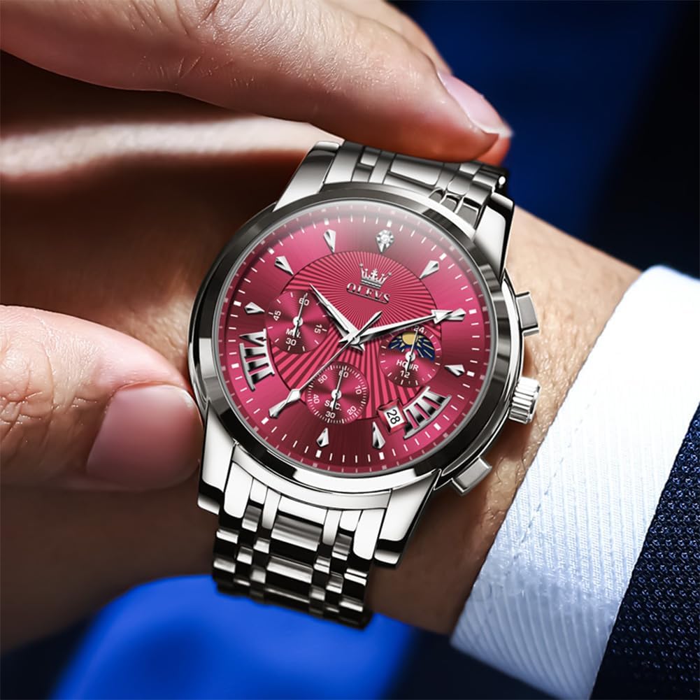 OLEVS Relojes para hombres Luxurious vestimenta acero inoxidable resistente al agua cronógrafo