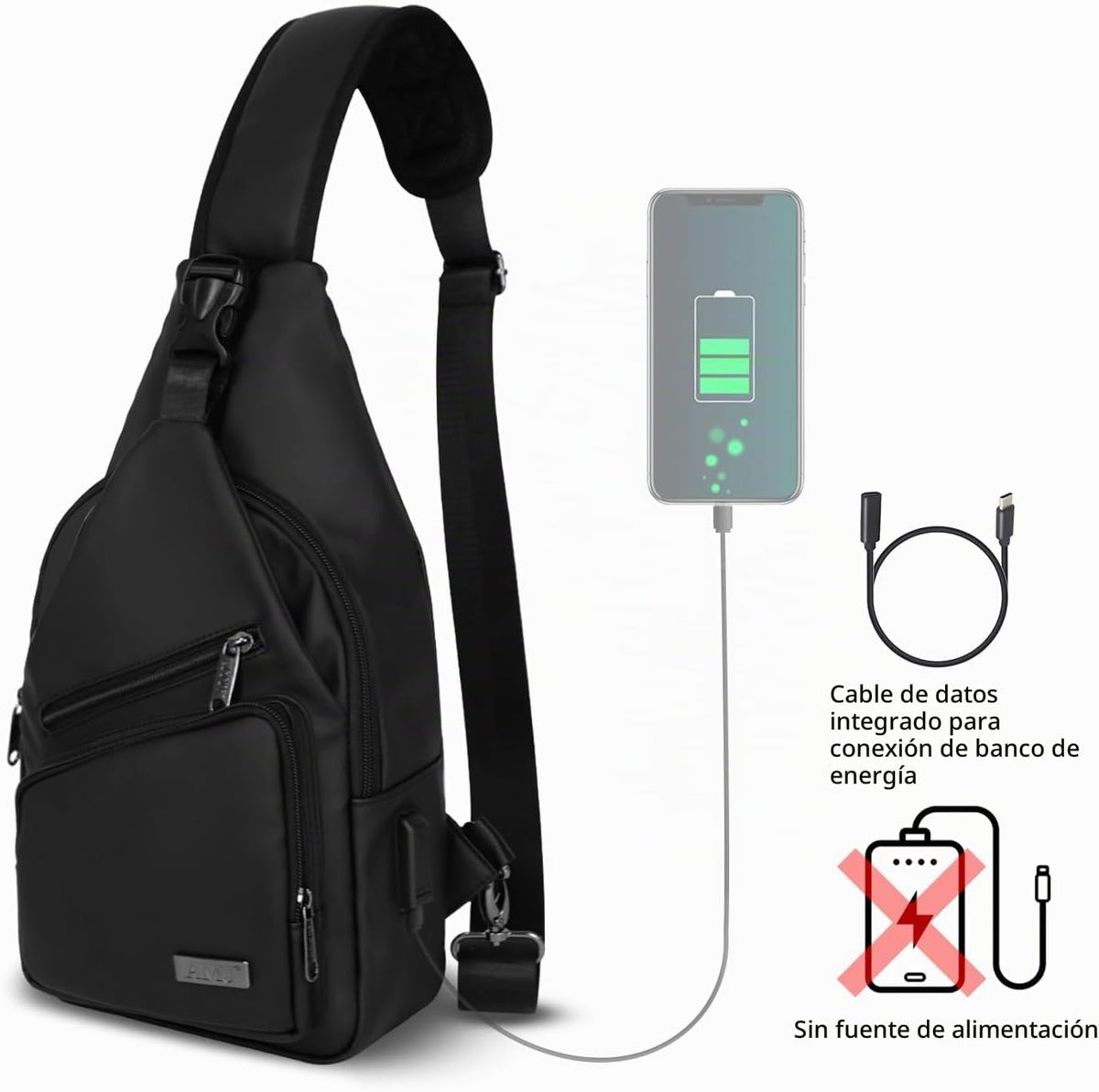 Bolso cruzado para hombres y mujeres, mochila de hombro casual, mochila de pecho para senderismo y viajes (L, negro)