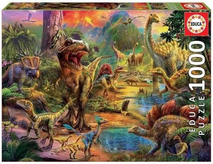 Educa - Land of Dinosaurs - Rompecabezas de 1000 piezas - Pegamento para rompecabezas incluido - La imagen completa mide 26.8 x 18.9 pulgadas - A partir de 14 años (17655)