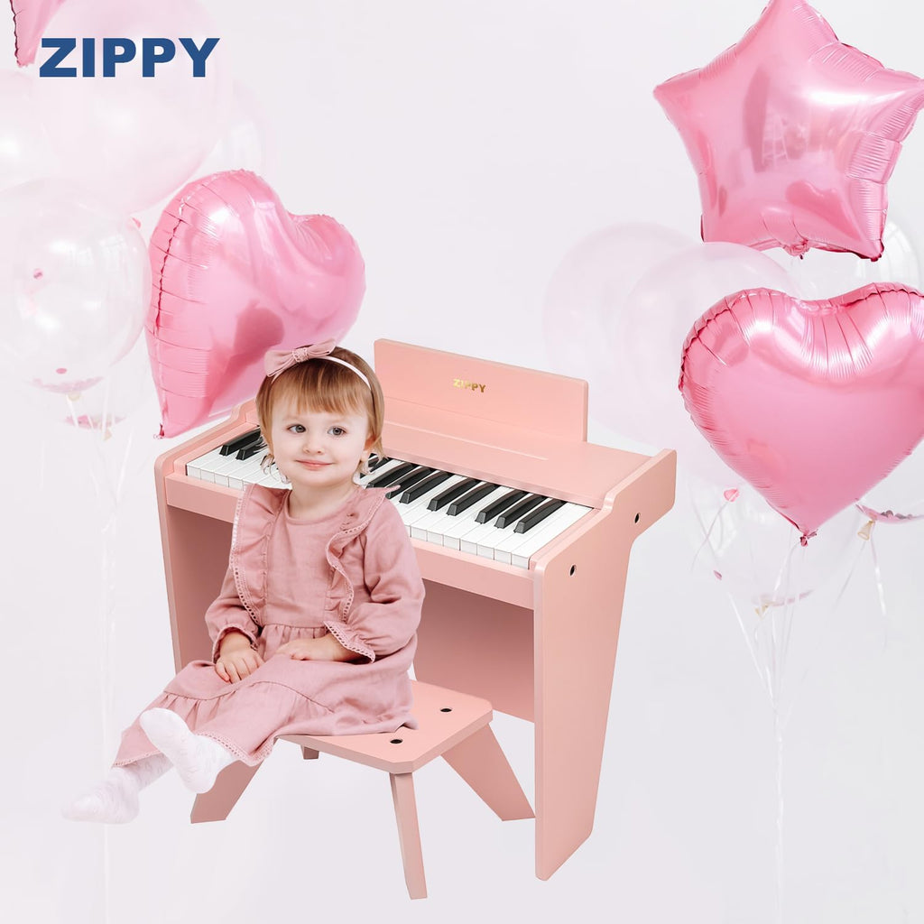ZIPPY - Teclado de piano para niños, piano digital de 37 teclas para niños, instrumento educativo musical, piano de madera para niñas y niños mayores de 3 años