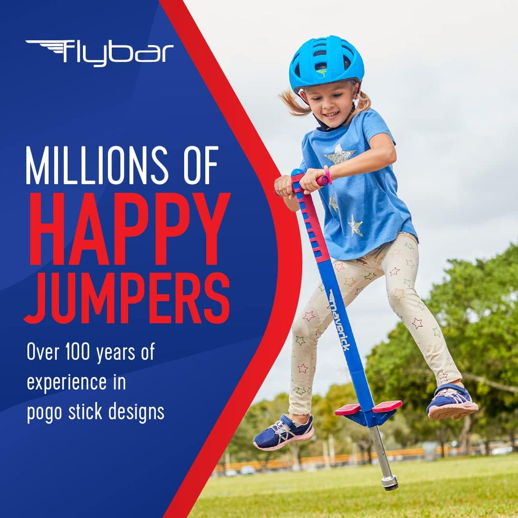 Flybar Maverick Pogo Stick de espuma para niños de 5 años en adelante, 40 a 80 libras, palo de Pogo para niños y niñas (rojo/azul)