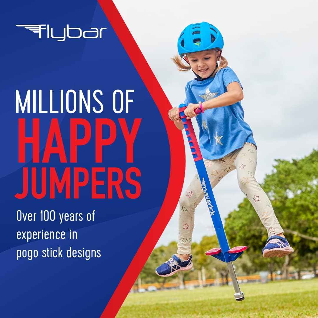 Flybar Maverick Pogo Stick de espuma para niños de 5 años en adelante, 40 a 80 libras, palo de Pogo para niños y niñas (rojo/azul)