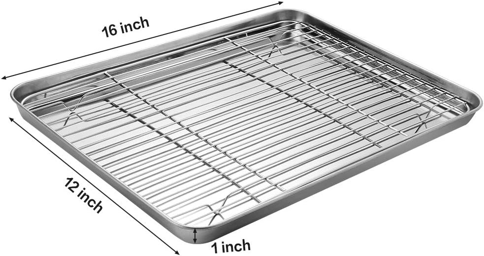 Bandeja de Acero Inoxidable para Hornear con Rejilla de Enfriamiento y Tapete de Silicona para Hornear, Bandeja para Galletas con Rejilla de Enfriamiento, Juego de 6 (2 Bandejas + 2 Rejillas + 2