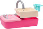B. toys Splash-n-Scrub Sink, Pink Kitchen Sink Playset, 18-Piece